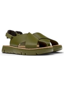 Camper Skórzane sandały w kolorze khaki rozmiar: 38. Brązowe sandały Camper, bez wzorów, z otwartym noskiem, bez obcasa, bez zapięcia. Za 276,71 zł.