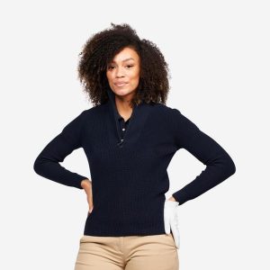 Sweter do golfa damski MW500. Niebieskie golfy INESIS, bez wzorów, z bawełny. Za 169,99 zł.