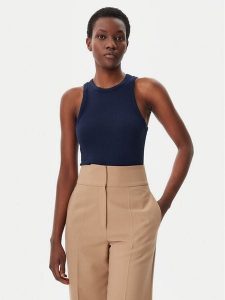 Tommy Hilfiger Top WW0WW38635 Granatowy Slim Fit. Niebieskie topy TOMMY HILFIGER, xxs, bez wzorów, z wiskozy, bez kołnierzyka, bez ramiączek. Za 159,99 zł.