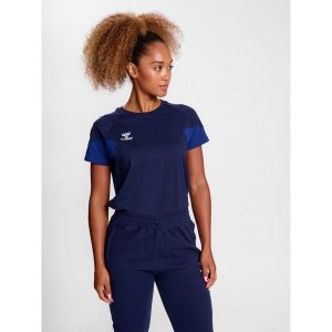 Koszulka damska Hummel Travel. Niebieskie bluzki Hummel, bez wzorów, z dżerseju, sportowe, bez kołnierzyka, bez ramiączek. W wyprzedaży za 108,20 zł.