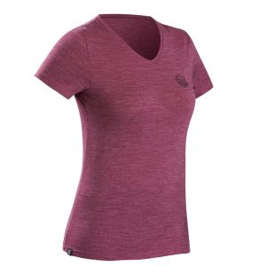 Koszulka trekkingowa damska Forclaz Travel 500 merino. Niebieskie bluzki FORCLAZ, m, bez wzorów, z materiału, klasyczne, bez kołnierzyka, bez ramiączek. Za 99,99 zł.