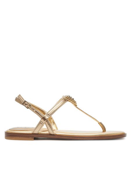 Guess Sandały FLJRA4 LEL21 Złoty. Żółte sandały Guess, z aplikacjami, ze skóry, bez obcasa, na płaskiej podeszwie, bez zapięcia. Za 309,99 zł.