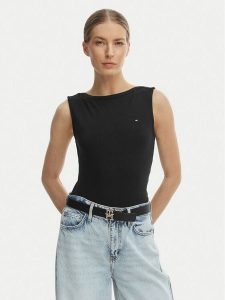 Tommy Hilfiger Top WW0WW47807 Czarny Slim Fit. Czarne topy TOMMY HILFIGER, m, bez wzorów, z wiskozy, bez kołnierzyka, bez ramiączek. Za 189,99 zł.