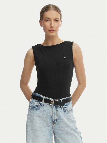 Tommy Hilfiger Top WW0WW47807 Czarny Slim Fit. Czarne topy TOMMY HILFIGER, m, bez wzorów, z wiskozy, bez kołnierzyka, bez ramiączek. Za 161,99 zł.