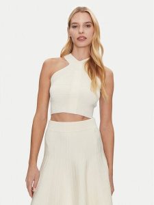 Guess Top W5GR32 Z2XY0 Biały Regular Fit. Białe topy Guess, l, z aplikacjami, z wiskozy, bez kołnierzyka, bez ramiączek. Za 189,99 zł.