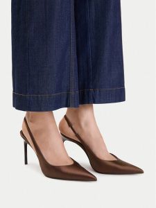 Nine West Szpilki EO-TS6380-1 Brązowy. Brązowe szpilki Nine West, bez wzorów, z materiału, bez obcasa. Za 279,99 zł.