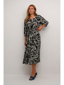 Kaffe Sukienka w kolorze czarno-kremowym rozmiar: 36. Brązowe sukienki Kaffe, na imprezę, s, bez wzorów, z wiskozy, klasyczne, bez kołnierzyka, bez ramiączek, midi. Za 208,99 zł.