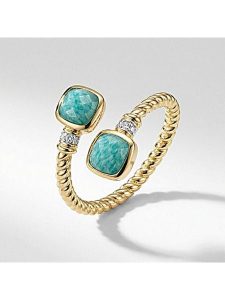 DIA DIAMONDS Pozłacany pierścionek z diamentami i amazonitami rozmiar: 58. Niebieskie pierścionki DIA DIAMONDS, z diamentem, pozłacane. Za 294,28 zł.