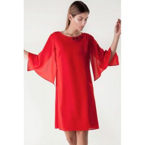 Sukienka w kolorze czerwonym. Sukienki marki Far Far Fashion. W wyprzedaży za 114,95 zł.