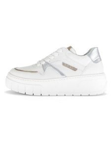 Gabor Skórzane sneakersy w kolorze srebrno-białym rozmiar: 38. Białe trampki Gabor, bez wzorów, bez zapięcia. Za 220,12 zł.
