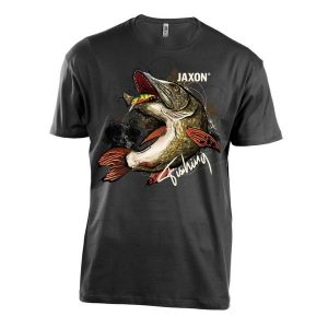 Koszulka wędkarska Jaxon Nature Szczupak. Czarne bluzki JAXON, m, bez wzorów, sportowe, bez kołnierzyka, bez ramiączek. Za 79,99 zł.
