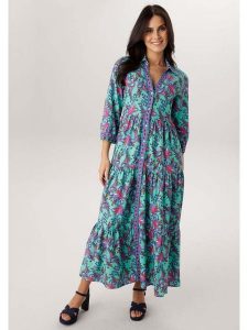 Aniston Sukienka w kolorze niebiesko-czerwono-turkusowym rozmiar: 44. Czerwone sukienki Aniston, bez wzorów, z wiskozy, bez kołnierzyka, bez ramiączek, maxi. Za 217,99 zł.