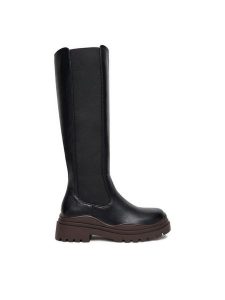 DeeZee Kozaki 90152-6 Czarny. Czarne kozaki DeeZee, bez wzorów, z materiału, bez obcasa, na płaskiej podeszwie, bez zapięcia. Za 249,99 zł.