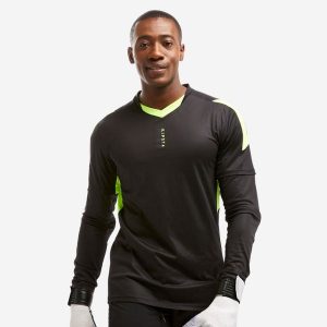 Bluza bramkarska dla dorosłych Kipsta F500. Czarne bluzy KIPSTA, l, bez wzorów, z elastanu, bez kaptura. W wyprzedaży za 59,99 zł.