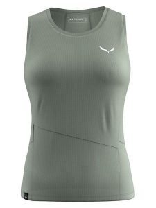 Salewa Top funkcyjny "Puez Sporty Dry" w kolorze zielonym rozmiar: 38. Zielone topy Salewa, bez wzorów, z materiału, sportowe, bez kołnierzyka, bez ramiączek. Za 87,81 zł.