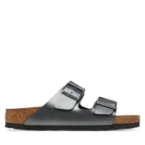 Klapki Birkenstock. Szare klapki Birkenstock, bez wzorów, bez obcasa. Za 309,99 zł.
