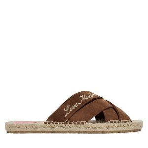 Klapki LOVE MOSCHINO. Brązowe klapki LOVE MOSCHINO, bez wzorów, bez obcasa. Za 409,99 zł.