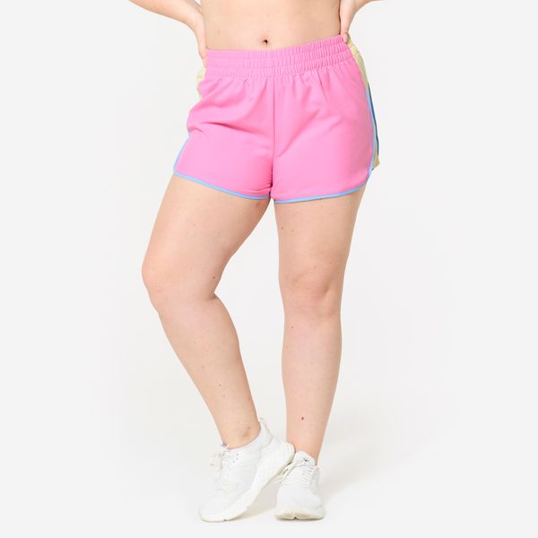 Spodenki fitness damskie Domyos. Czerwone szorty DOMYOS, bez wzorów, z materiału, sportowe. W wyprzedaży za 24,99 zł.