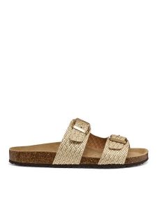 Geox Klapki D Brionia D35LSL 00047 C2012 Złoty. Żółte klapki Geox, bez wzorów, ze skóry, bez obcasa. Za 359,99 zł.