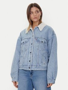Levi's® Kurtka jeansowa Sherpa Trucker 90's A4435-0010 Niebieski Loose Fit. Niebieskie kurtki m, bez wzorów, z bawełny, bez kaptura. Za 489,99 zł.
