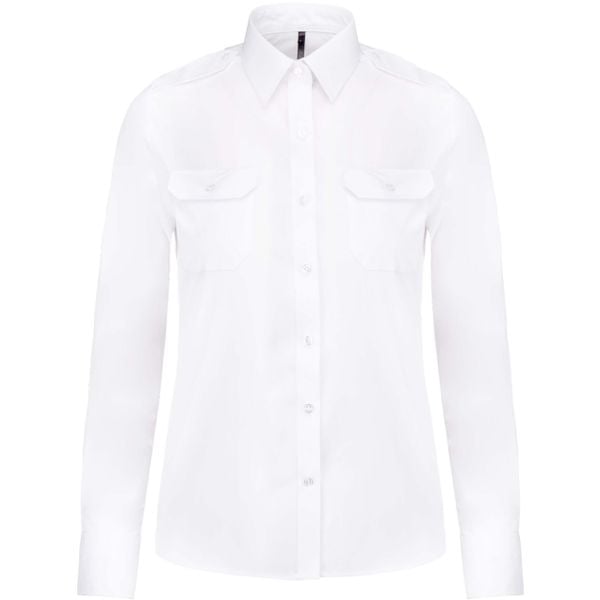 Koszula damska z długim rękawem Kariban Pilote. Białe koszule KARIBAN, bez wzorów, bez kołnierzyka, bez ramiączek. Za 132,50 zł.