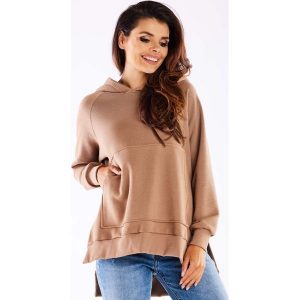 Bluza z Kieszenią Kangurką - Beżowa. Brązowe bluzy Infinite You, l, bez wzorów, z bawełny, bez kaptura. Za 209,90 zł.