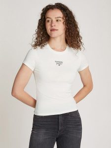 TOMMY JEANS Koszulka w kolorze kremowym rozmiar: S. Brązowe bluzki Tommy Jeans, s, bez wzorów, z bawełny, bez kołnierzyka, bez ramiączek. Za 96,95 zł.