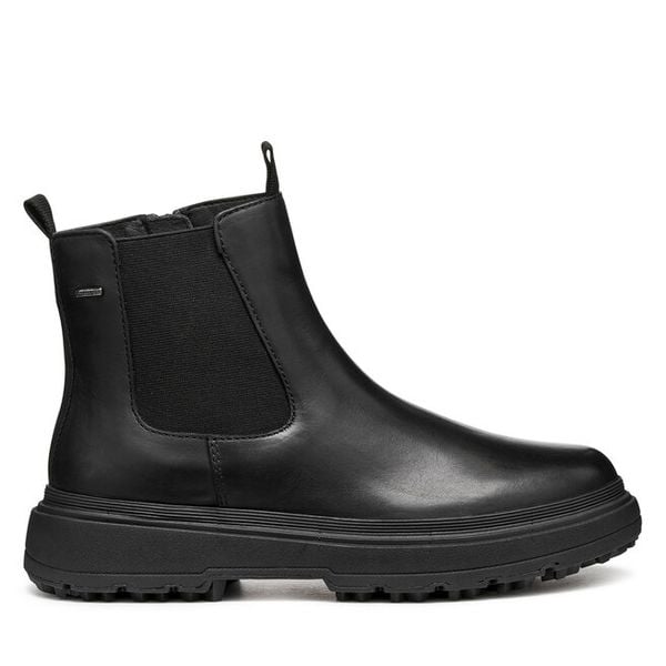 Botki Geox. Czarne botki Geox, bez wzorów, bez obcasa, na płaskiej podeszwie, bez zapięcia. Za 469,99 zł.