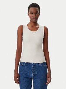 Tommy Jeans Top Essential DW0DW20673 Beżowy Slim Fit. Brązowe topy Tommy Jeans, l, bez wzorów, z bawełny, bez kołnierzyka, bez ramiączek. Za 89,99 zł.