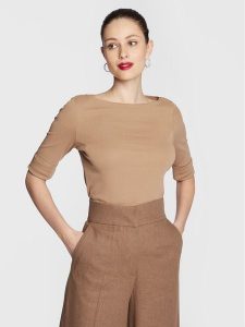 Lauren Ralph Lauren Bluzka 200654963147 Brązowy Regular Fit. Brązowe bluzki Lauren Ralph Lauren, m, bez wzorów, z bawełny, bez kołnierzyka, bez ramiączek. Za 209,99 zł.