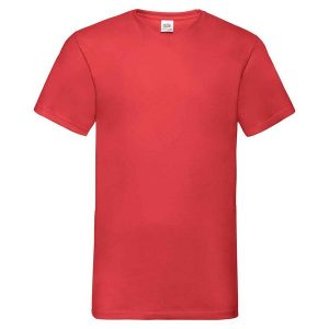 Koszulka Unisex Dla Dorosłych Z Dekoltem W Szpic. Czerwone bluzki FRUIT OF THE LOOM, m, bez wzorów, sportowe, bez kołnierzyka, bez ramiączek. Za 39,99 zł.