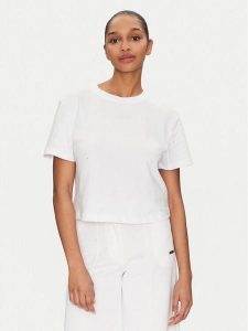 Guess T-Shirt V5GI00 I3Z14 Biały Boxy Fit. Białe t-shirty Guess, l, z aplikacjami, z bawełny, bez kołnierzyka, bez ramiączek. Za 99,99 zł.