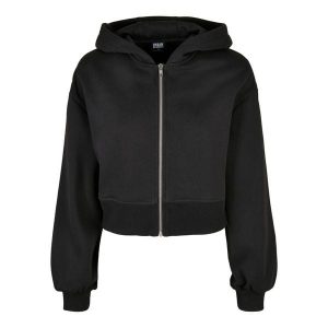 Damska krótka bluza z kapturem zapinana na zamek Urban Classics Oversized. Czarne bluzy Urban Classics, bez wzorów, z kapturem. Za 261,50 zł.