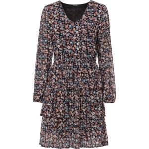 Sukienka mini z siatkowego materiału. Czarne sukienki bonprix, bez wzorów, bez kołnierzyka, bez ramiączek, mini. Za 139,99 zł.