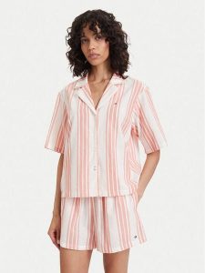 Tommy Hilfiger Piżama UW0UW06329 Kremowy Regular Fit. Białe piżamy TOMMY HILFIGER, bez wzorów, z bawełny, bez ramiączek. Za 329,99 zł.