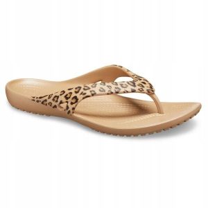 Japonki Dla Dorosłych Crocs Kadee II Leopard Flip. Brązowe klapki Crocs, bez wzorów, z materiału, bez obcasa. Za 119,99 zł.