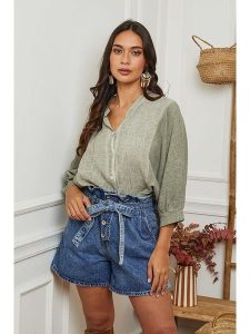 La Compagnie Du Lin Lniana bluzka w kolorze khaki rozmiar: XL. Brązowe bluzki La Compagnie Du Lin, xl, bez wzorów, ze lnu, bez kołnierzyka, bez ramiączek. Za 198,10 zł.