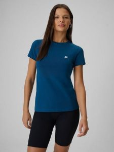 4F T-shirt slim gładki damski - turkusowy XL. Niebieskie t-shirty 4f, xl, bez wzorów, z bawełny, bez kołnierzyka, bez ramiączek. Za 39,99 zł.