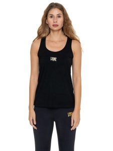 Aktywny złoty damski top bez rękawów. Białe topy LEONE 1947 APPAREL, xl, bez wzorów, sportowe, bez kołnierzyka, bez ramiączek. Za 84,16 zł.