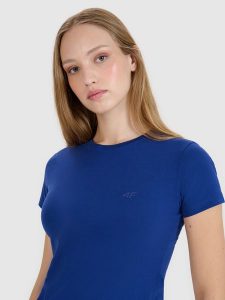 4F T-shirt slim gładki damski - granatowy XL. Niebieskie t-shirty 4f, xl, bez wzorów, z bawełny, bez kołnierzyka, bez ramiączek. Za 39,99 zł.
