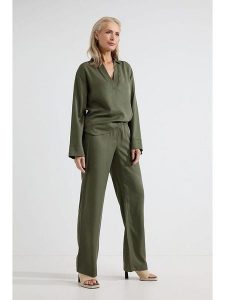 Josephine & Co Spodnie "Angelo" w kolorze khaki rozmiar: 40. Brązowe spodnie z wysokim stanem Josephine & Co, bez wzorów, z lyocellu, z podwyższonym stanem. Za 300,45 zł.