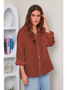 Rodier Lin Lniana koszula w kolorze brązowym rozmiar: XL/XXL. Brązowe koszule Rodier Lin, xl, bez wzorów, ze lnu, bez kołnierzyka, bez ramiączek. Za 164,95 zł.