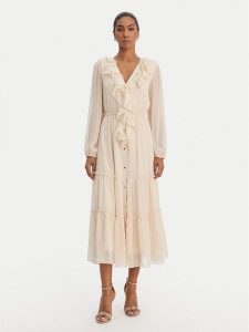 Morgan Sukienka codzienna 261-ROMANCE Różowy Regular Fit. Czerwone kombinezony Morgan, bez wzorów, z dzianiny, bez kołnierzyka, bez ramiączek. Za 479,99 zł.