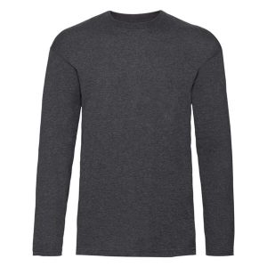 Koszulka Z Długim Rękawem Dla Dorosłych Unisex Valueweight Polycotton. Szare bluzki FRUIT OF THE LOOM, s, bez wzorów, sportowe, bez kołnierzyka, bez ramiączek. Za 58,99 zł.
