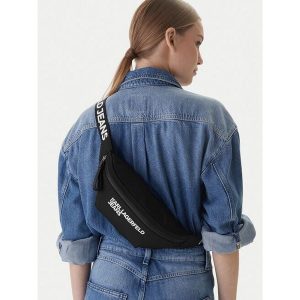 Nerka Karl Lagerfeld Jeans. Czarne nerki i saszetki Karl Lagerfeld Jeans, bez wzorów, z jeansu. Za 559,99 zł.