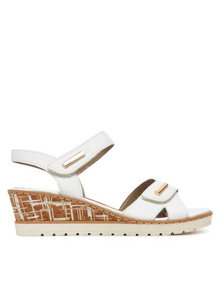 Remonte Sandały R6266-80 Biały. Białe sandały Remonte, bez wzorów, ze skóry, bez obcasa, na koturnie, bez zapięcia. Za 359,99 zł.