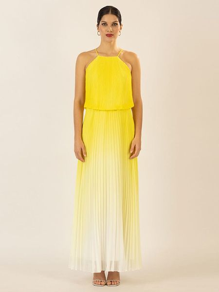 APART Sukienka w kolorze żółto-białym rozmiar: 34. Żółte sukienki Apart, bez wzorów, bez kołnierzyka, bez ramiączek, maxi. Za 305,29 zł.