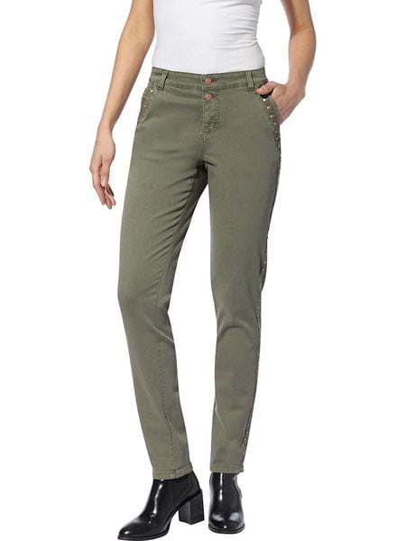 Heine Dżinsy - Slim fit - w kolorze khaki rozmiar: 42. Brązowe jeansy Heine, bez wzorów, z podwyższonym stanem. Za 56,79 zł.
