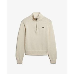 Damski sweter z długim zamkiem Superdry. Białe swetry klasyczne Superdry, na zimę, bez kołnierzyka. Za 327,70 zł.