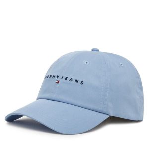 Czapka z daszkiem Tommy Jeans. Niebieskie czapki Tommy Jeans, bez wzorów, z jeansu. Za 109,99 zł.